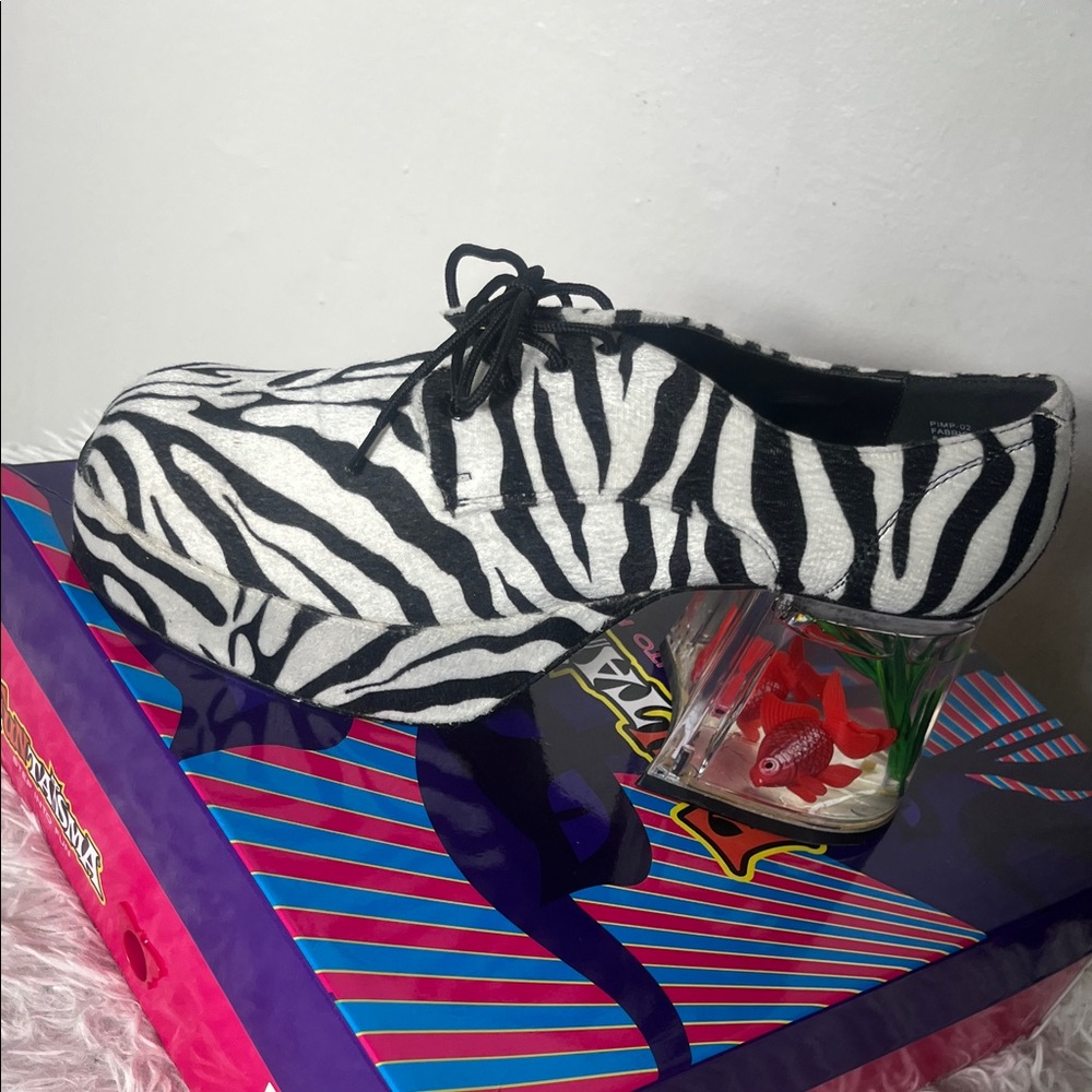 FANTASMA ZEBRA Print Platform Shoes with Goldfish Heels